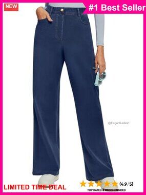 High Waist Wide Leg Stretch Denim Pull On Jeans Pockets